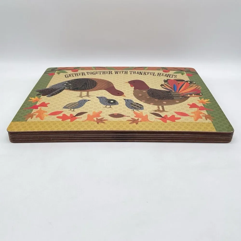 Pottery Barn Kids Turkey Placemats Set of 6 15.5x11.5 Thanksgiving Cork Back